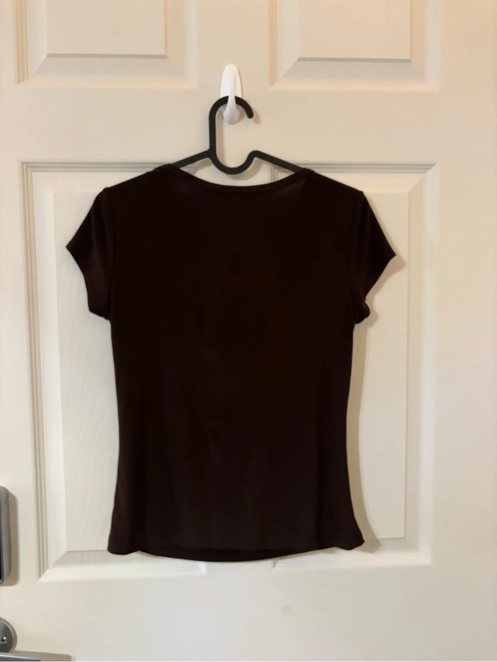 Women's Brown Draped Neck Short Sleeve Top